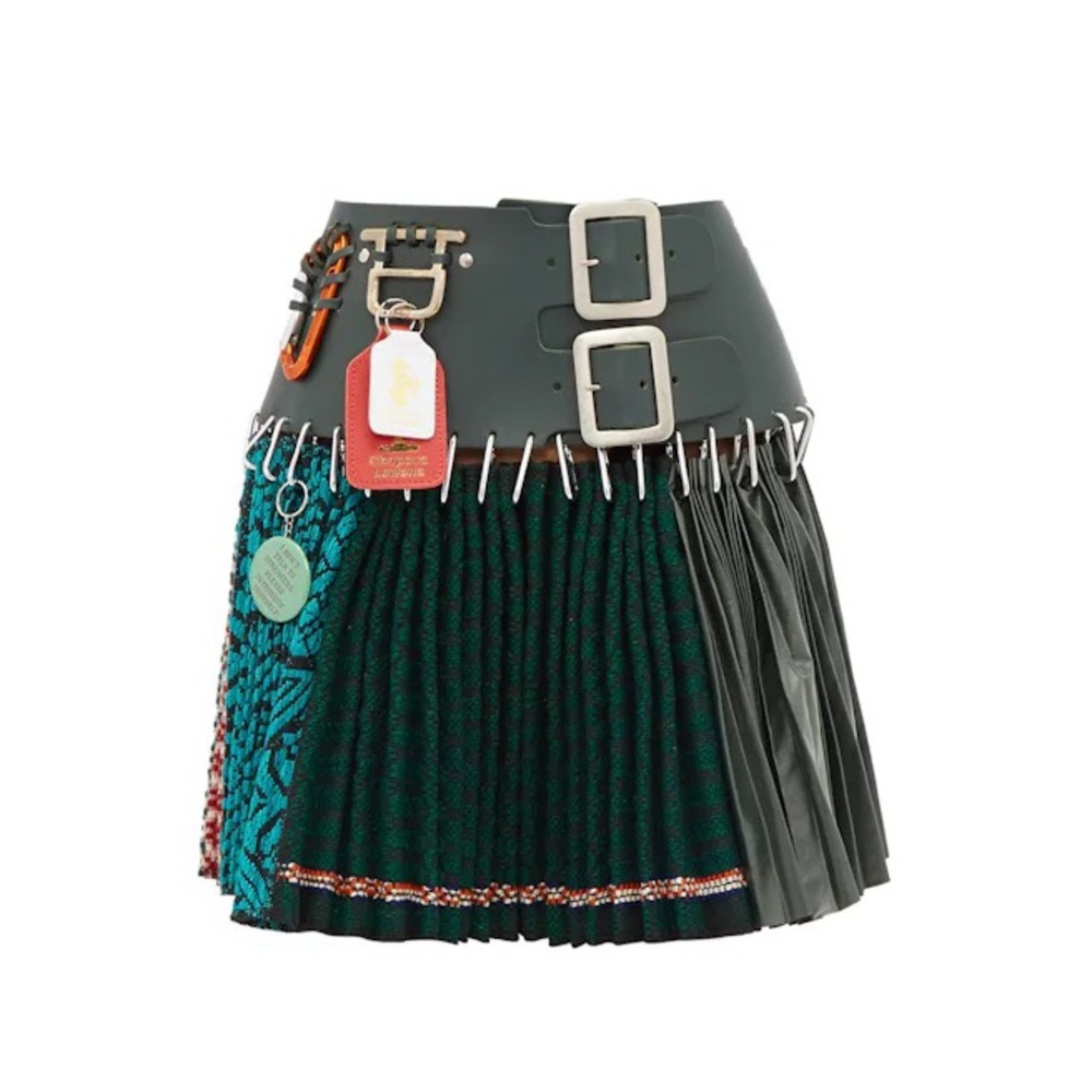 Chopova Lowena Leather-panel pleated wool-blend skirt